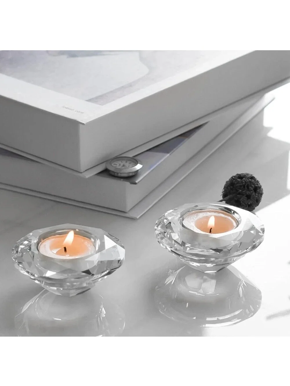Marvala NWT 2pc Set Crystal Tealight Candles Holders Diamond Shaped